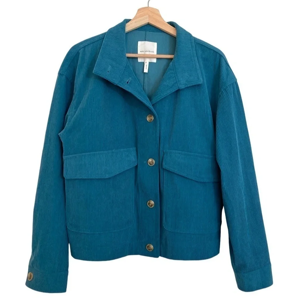 NWOT ANTHROPOLOGIE x AVEC LES FILLES Corduroy Crop Shacket M Blue